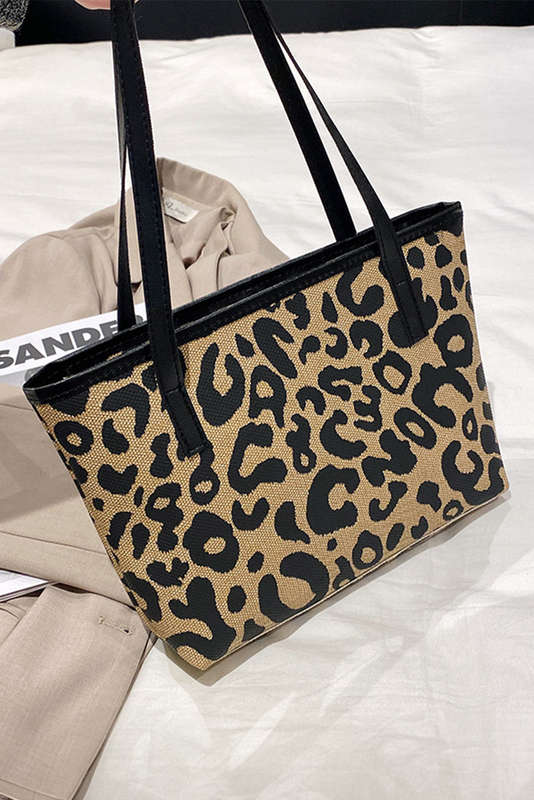 Camel Leopard PU Leather Shoulder Bag