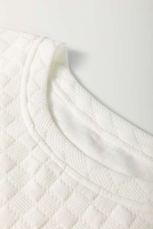 White Textured Checker Contrast Print Ruffled Sleeve Blouse