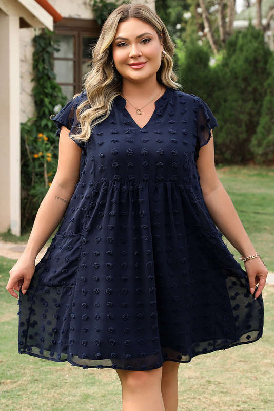 Blue V-Neck Knitted Summer Top with Exposed Seams