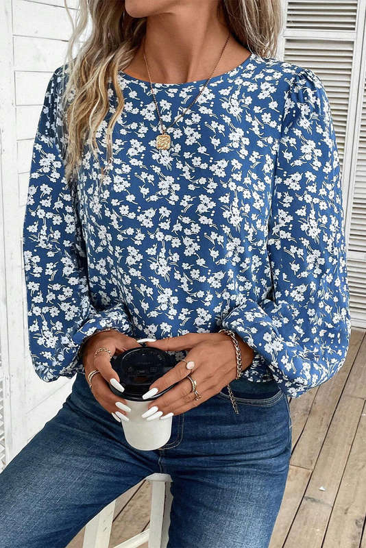Blue V-Neck Knitted Summer Top with Exposed Seams