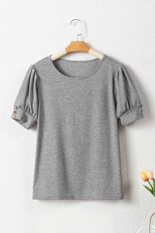 Light Grey Pleated Puff Sleeve Tee