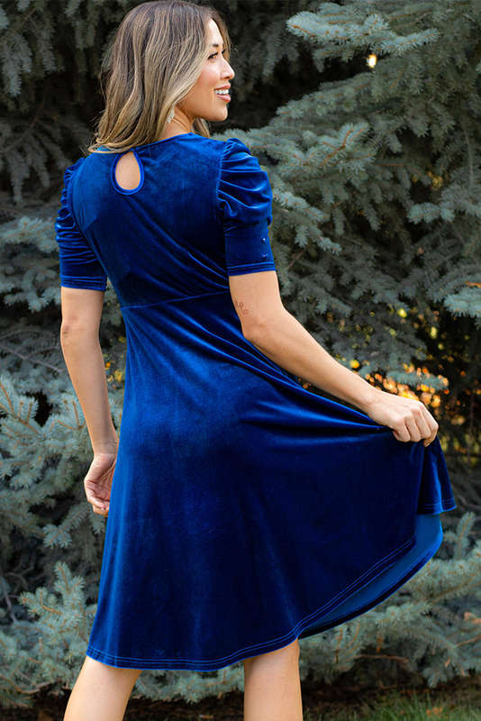 Blue V-Neck Knitted Summer Top with Exposed Seams