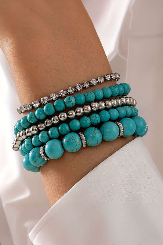 Turquoise Multilayer Alloy Rhinestone Beading Bracelet