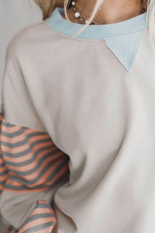 Jet Stream Striped Colorblock Patchwork Drop Shoulder Sweatshirt