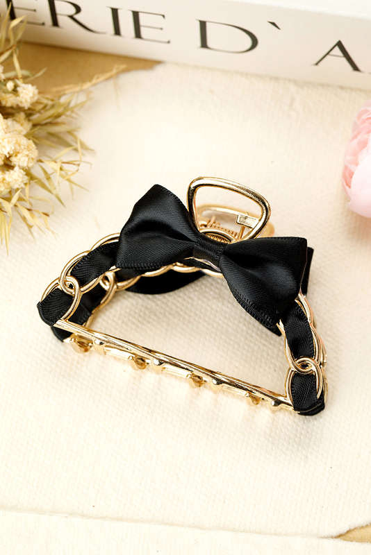 Black Ribbon Bow Detail Contrast Alloy Hair Claw Clip