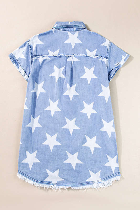 Blue V-Neck Knitted Summer Top with Exposed Seams