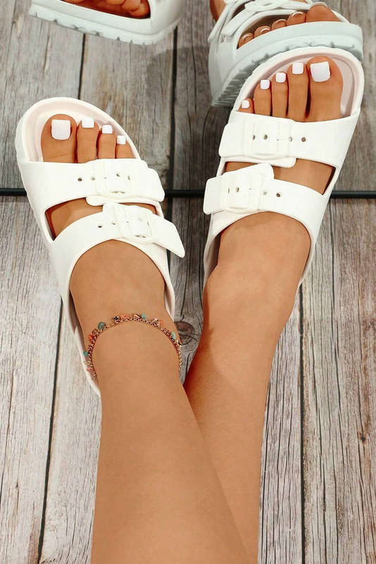 White Double-buckle EVA Slippers