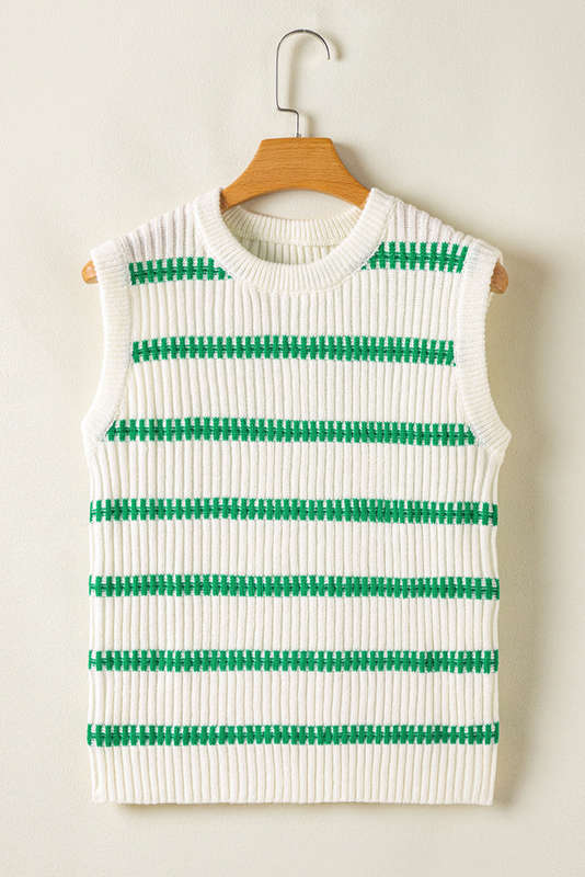 Green Knitted V-Neck Casual Top with Raw Seam Detail