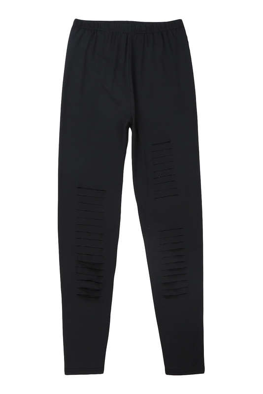 Black Solid Color High Waist Ripped Leggings
