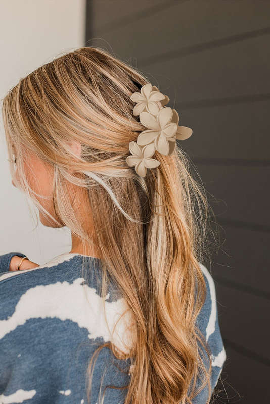 Beige 3D Flower Plastic Resin Hair Claw (Slight Color Variations)