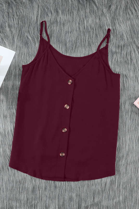 Fiery Red Spaghetti Strap Buttoned Tank Top
