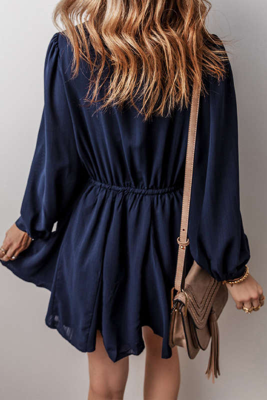 Blue V-Neck Knitted Summer Top with Exposed Seams