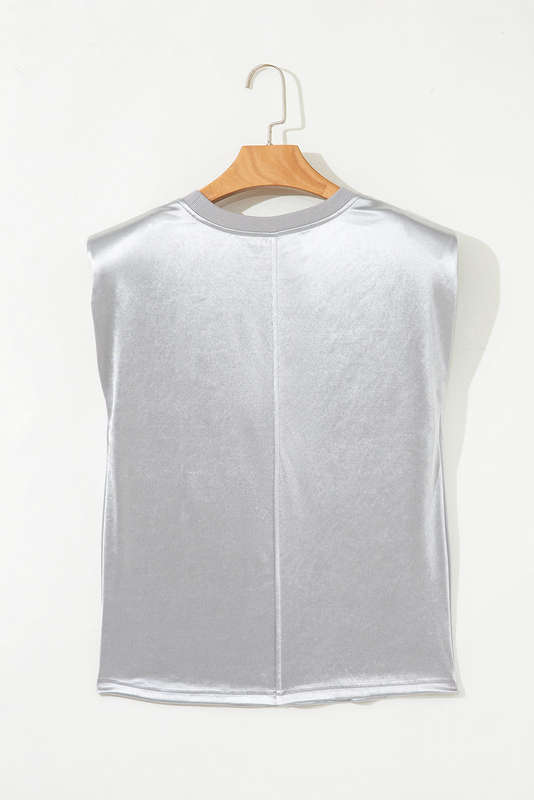 Silvery Metallic Luster Crew Neck Shift Tank Top