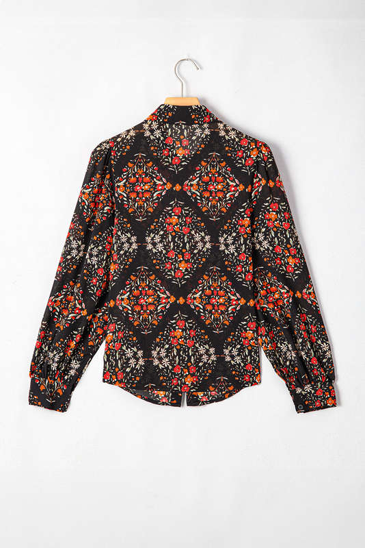 Black Strawberry Aesthetic Floral Puff Sleeve Shirt
