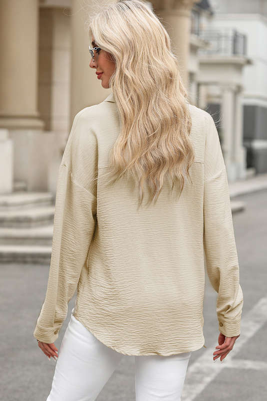 Beige Pure Color Patch Pocket Shirt