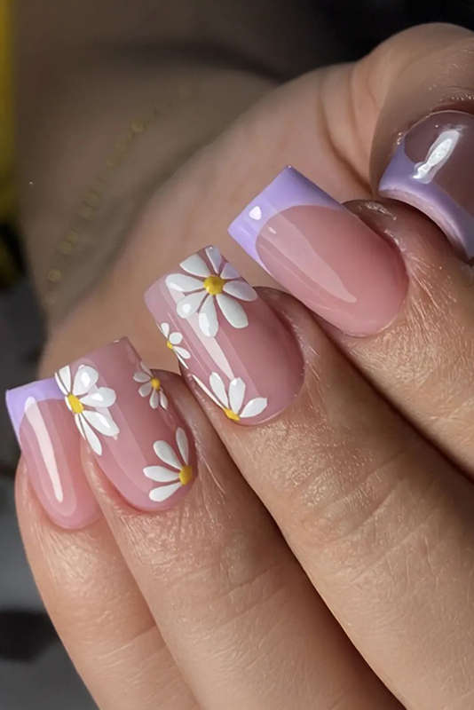 Phalaenopsis 24pcs Flower French Tip Square Nail Stickers