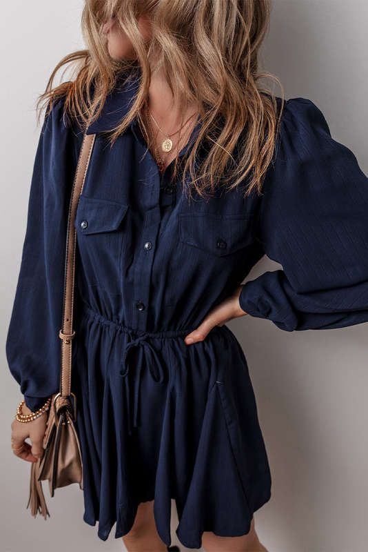 Blue V-Neck Knitted Summer Top with Exposed Seams