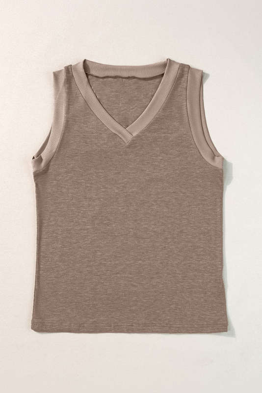 Simply Taupe Ribbed V Neck Tank