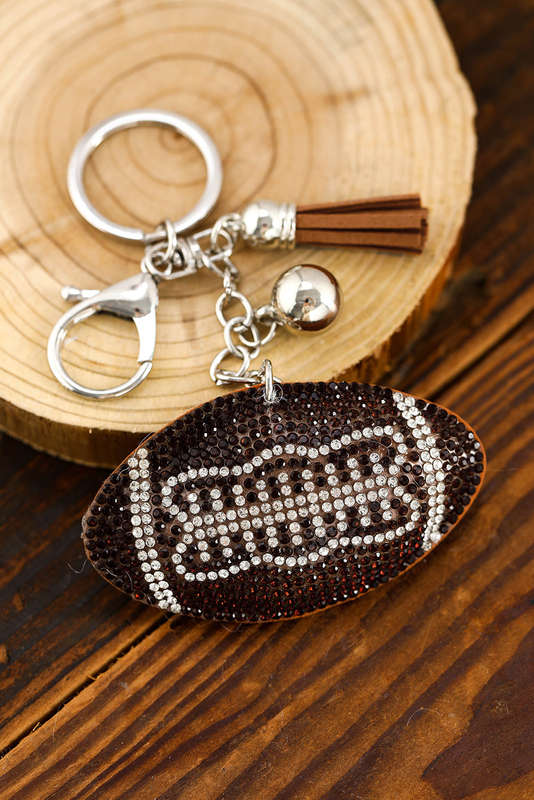 Coffee Rhinestoned Ball Pendant Tassel Key Chain