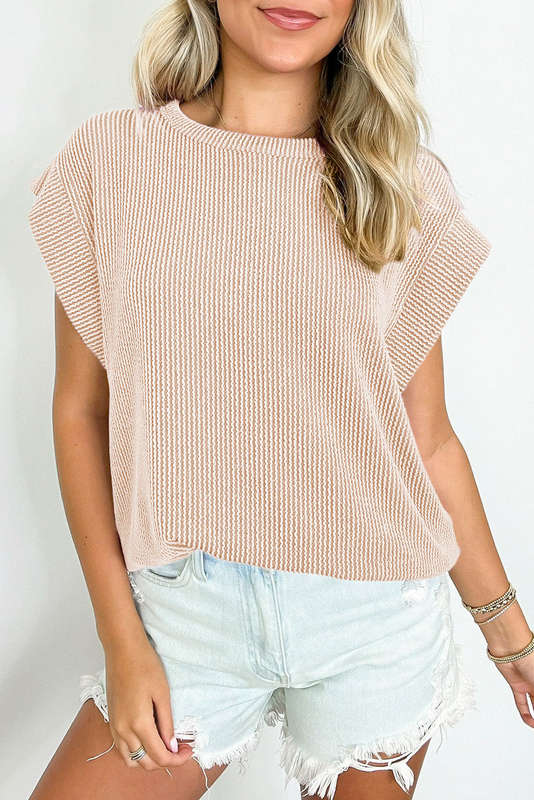 Parchment Twisted Rib Wide Sleeve Crew Neck T Shirt