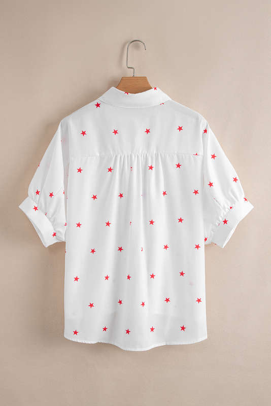 White Little Stars Printed Loose Half Sleeve Loose Shirt