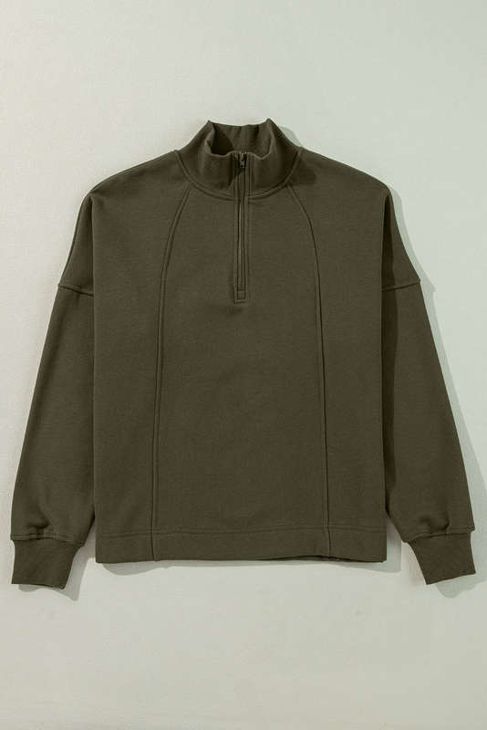 Green Knitted V-Neck Casual Top with Raw Seam Detail