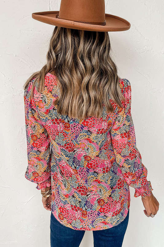 Multicolor Puff Sleeve Floral Blouse