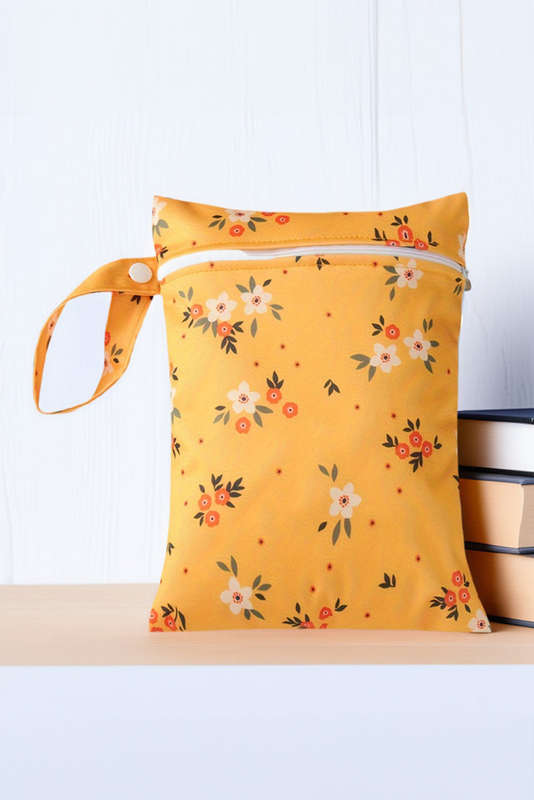 Russet Orange 2pcs Floral Print Zip Canvas Bag