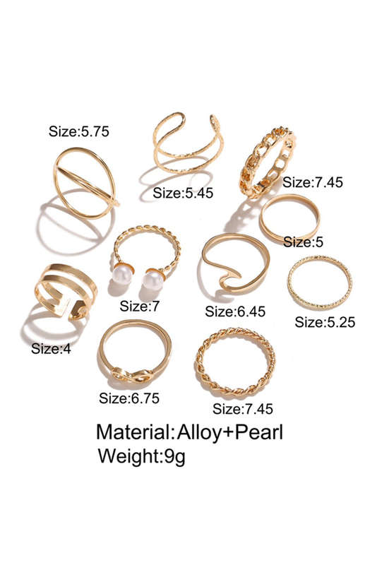 Gold 10pcs/set Vintage Plated Alloy Ring Set