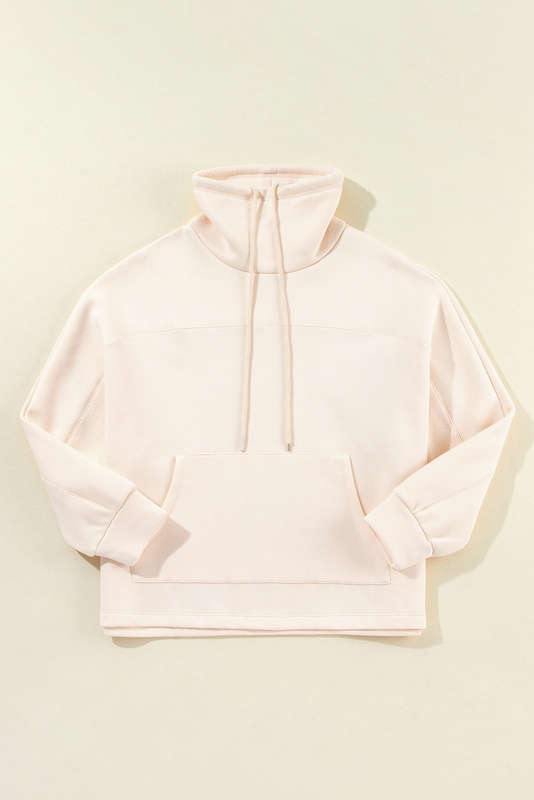 Apricot Drawstring Turtleneck Dolman Sleeve Sweatshirt