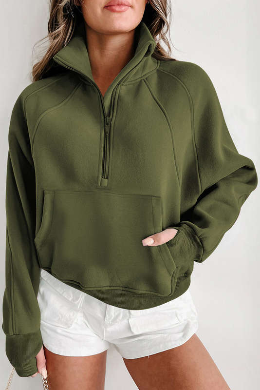Green Knitted V-Neck Casual Top with Raw Seam Detail