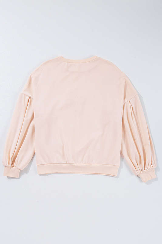 Parchment Embroidered Bow Lantern Sleeve Oversized Pullover Sweatshirt