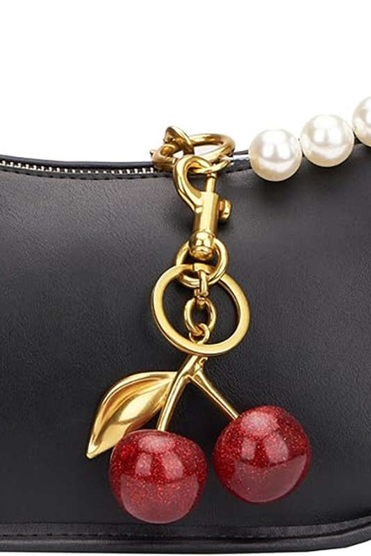 Gold Glitter Cherry Shape Plated Alloy Keychain
