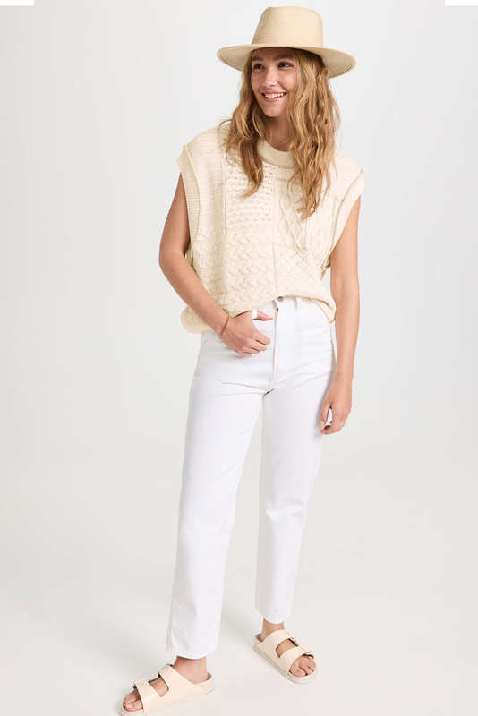 Beige Cable Knit Dolman Armholes Sweater Tank