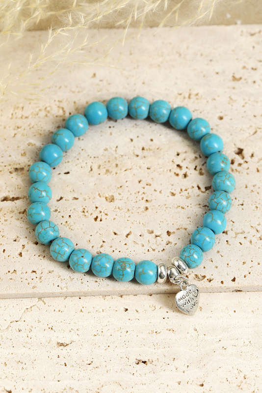 Green Heart Pendant Turquoise Beads Western Bracelet
