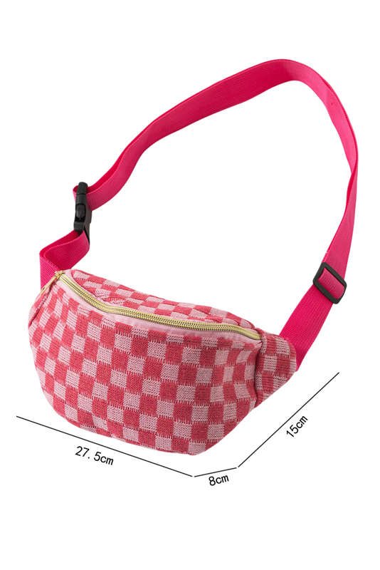Rose Red Checkered Pattern Crossbody Sling Bag