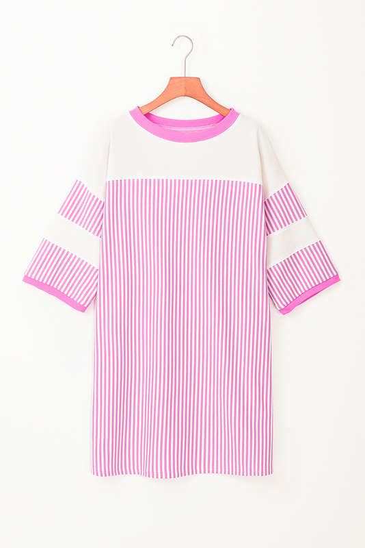 Phalaenopsis Striped Patchwork Three Quarters Sleeve Loose Mini Dress