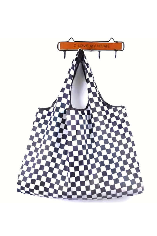 Color black Checkered Print Large Capacity Canvas Shoulder Bag