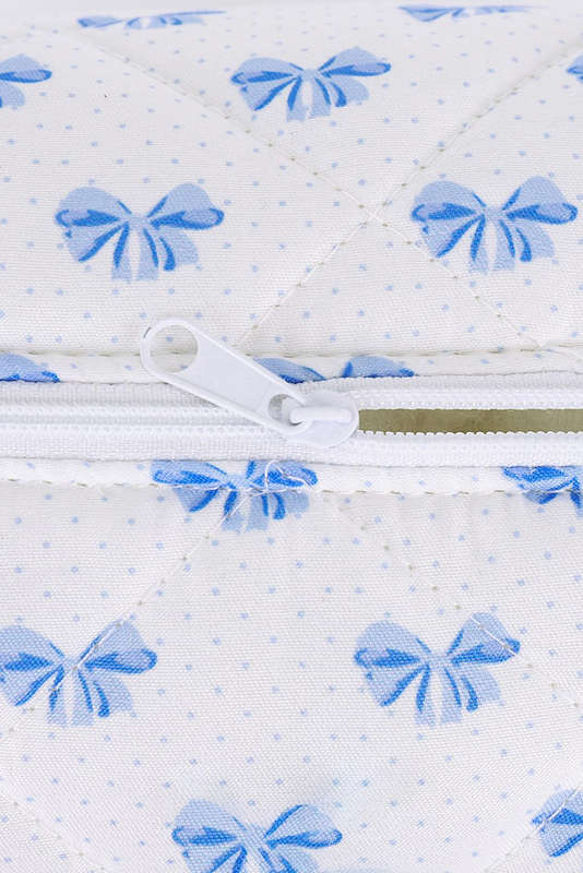 Sky Blue Bow Knot Quilted Zipper Makeup Bag