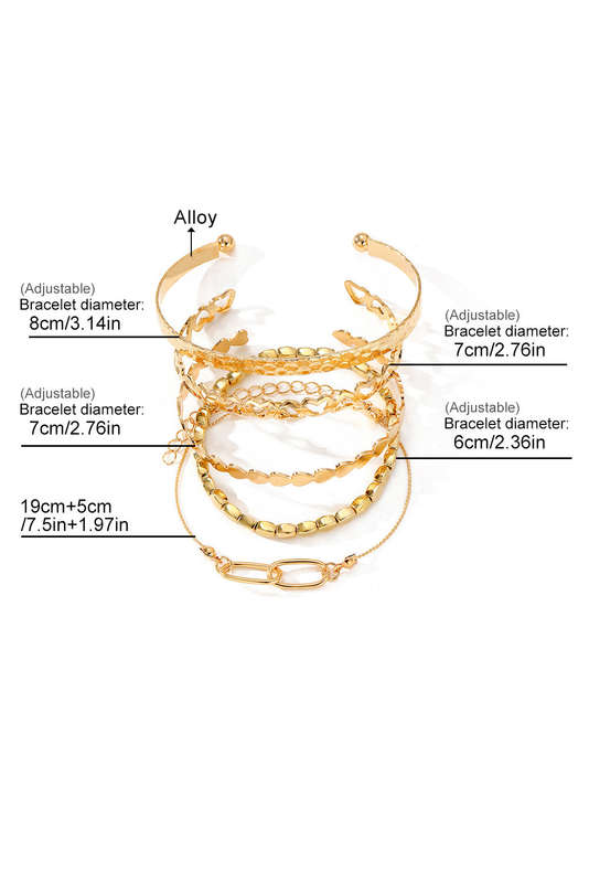 Gold Heart Plated Multi Layer Open Cuff Bracelet Set