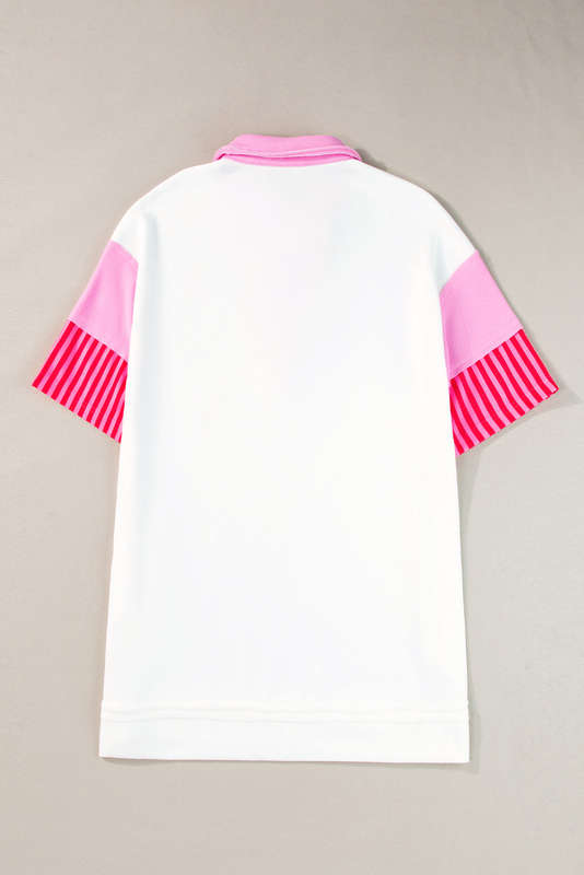 White Stripe Colorblock Patchwork Short Sleeve T Shirt Dress