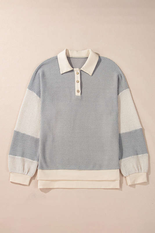 Khaki Textured Colorblock Collared Henley Top