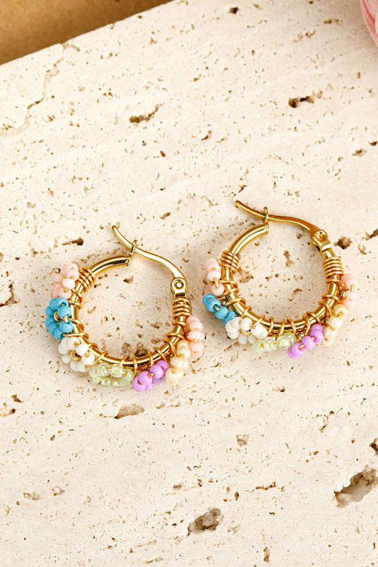 Gold Beaded Flower Hoop Alloy Earrings