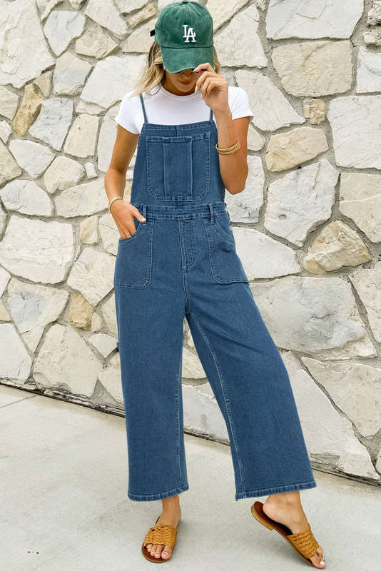 Blue V-Neck Knitted Summer Top with Exposed Seams