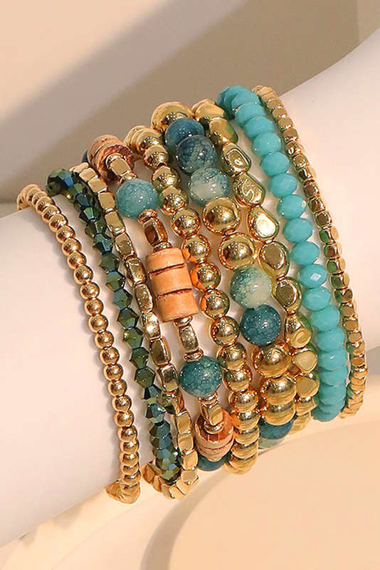Gold Boho Beaded Multi Layer Elastic Bracelet Set