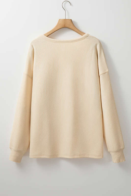 Apricot Solid Color Corded Drop Shoulder Long Sleeve Top