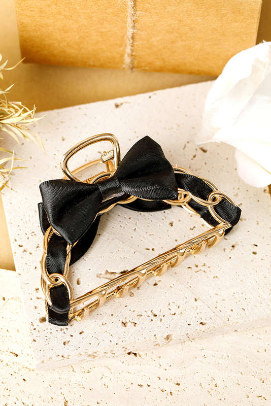 Black Ribbon Bow Detail Contrast Alloy Hair Claw Clip