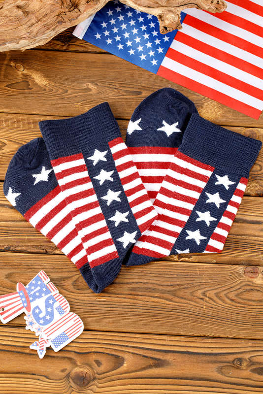 Racing Red American Inspired Stripes Stars Crew Socks