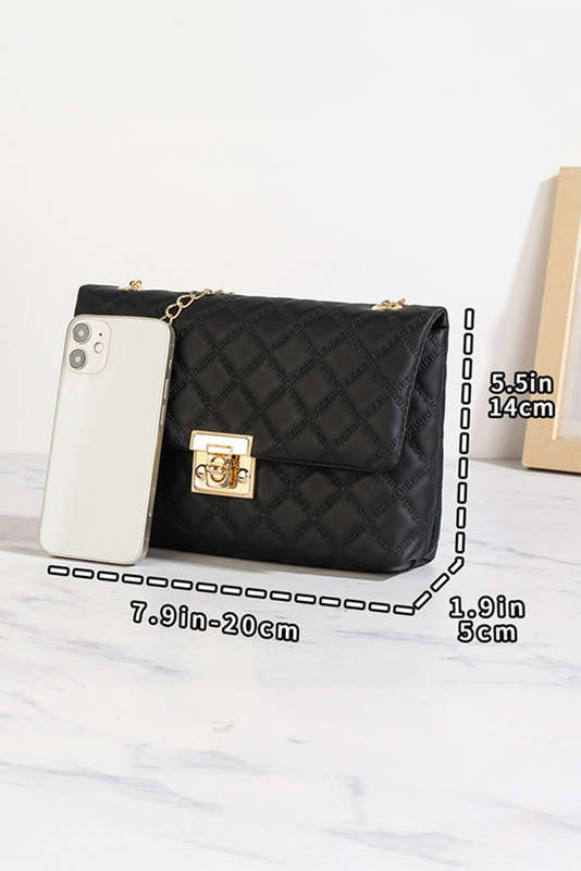 Black Textured PU Leather Gold Chain Buckle Single Shoulder Bag