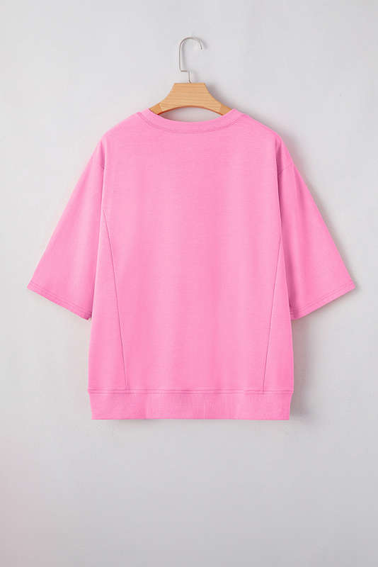 Sachet Pink Floral Patched Half Sleeve Tunic Top